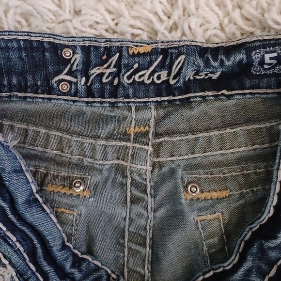 LA Idol USA Women’s Bootcut Jeans Sz 5 W29 L34 Rhinestone Bling Pockets Y2K READ - Picture 5 of 9